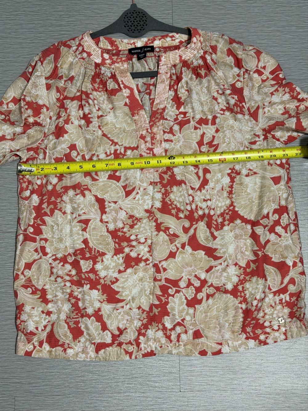 Nautica Jeans Women’s Small Floral Peasant Blouse Coral Boho Long Sleeve Top - Picture 3 of 10